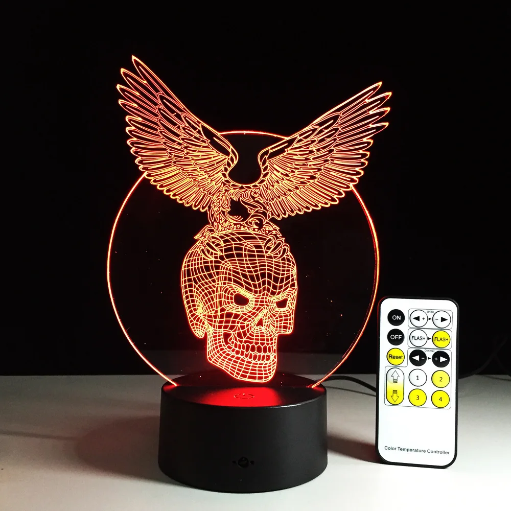 

Skull with Eagle 3D Lights Luminarias Night Light Children's Remote Control Acrylic Led Lights Illusion Mood Lamp Drop Ship