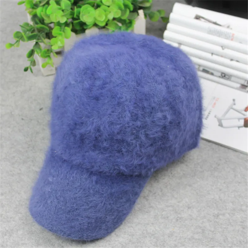 Royal blue Стильная зимняя теплая бейсбольная кепка с кроликом, изогнутый край, плотные теплые кепки в стиле хип-хоп для женщин, женские бейсболки - Цвет: Royal blue