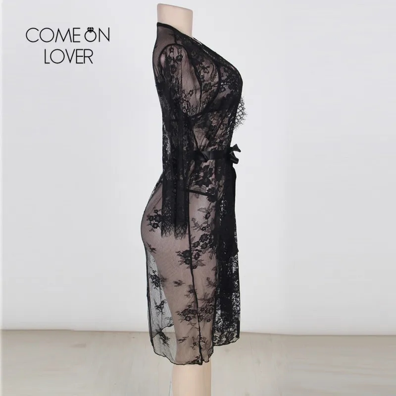 Comeonlover до колена Длина Пижама-кимоно с кружевной отделкой Для женщин сексуальная