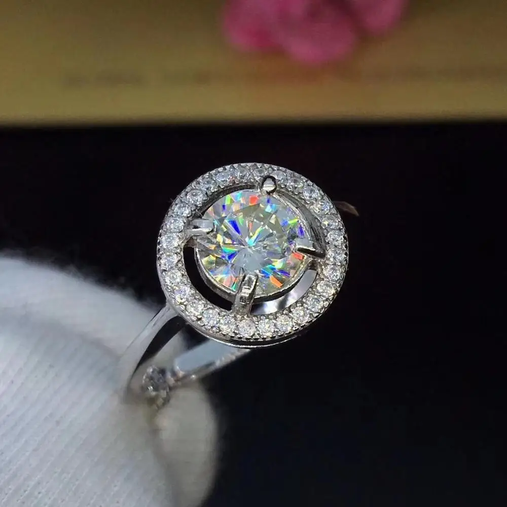 Круглое серебряное моиссанитовое кольцо 1ct D VVS роскошное Weding для женщин|Кольца| |