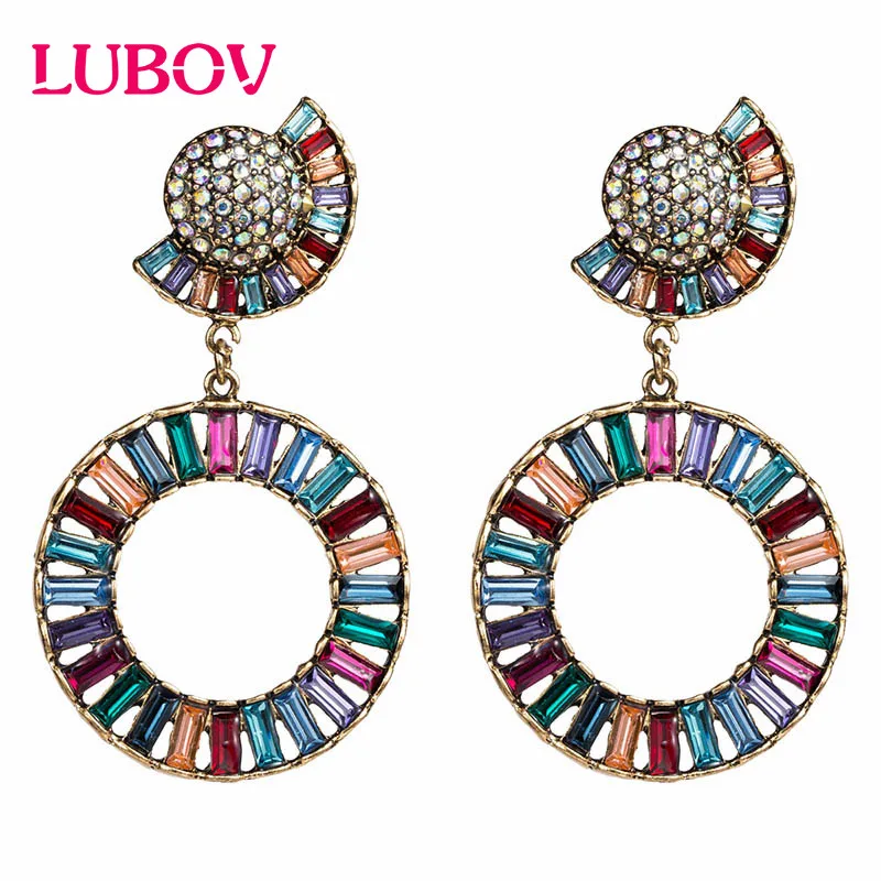 Роскошные Разноцветные полые круглые хрустальные висячие серьги золотого цвета