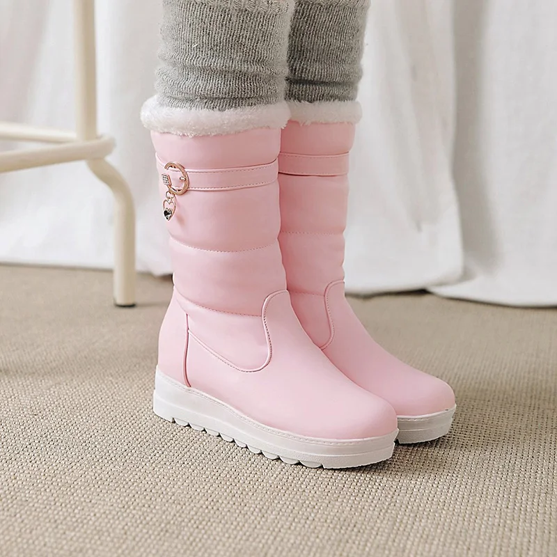 Зимние теплые сапоги до середины икры в японском стиле модные женские на