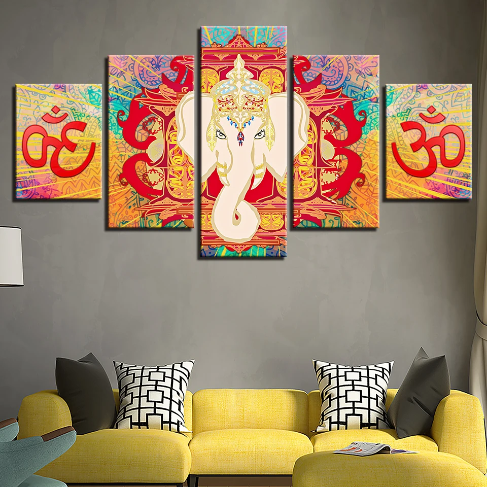 Модульный постер на холсте 5 шт. слон Ганеш Бог картина каркас HD печать украшение