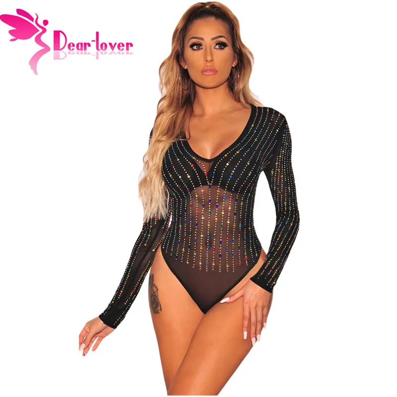 Dear Lover сексуальный комбинезон 2019 женщин Bodycon v образным вырезом черный красочный
