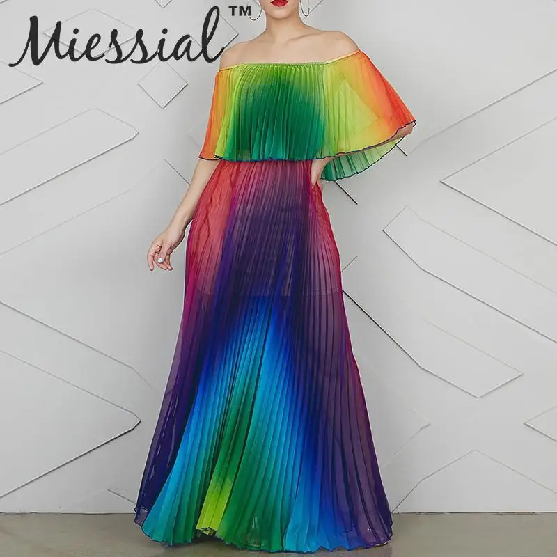 Платье Miessial женское Осеннее/зимнее длинное с открытыми плечами Радужное
