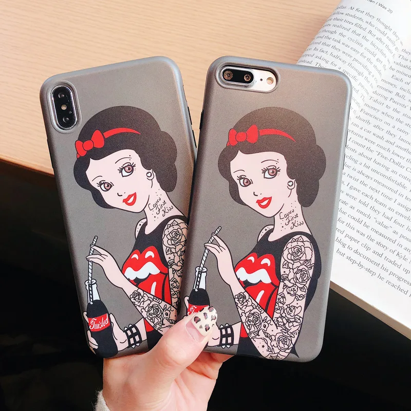 Spoof Princess Snow White Tattoo IphoneXS Max Phone Case for Apple 8plus Girl All-inclusive IMD Soft |
