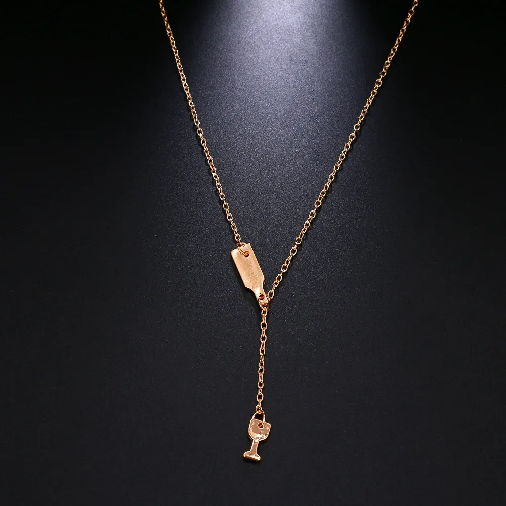 New Gold Silver Rose Color Fashion Bottle Wine Cup Long Chain Necklace Women Lariat Red Y style Necklaces Jewelry Gift | Украшения и