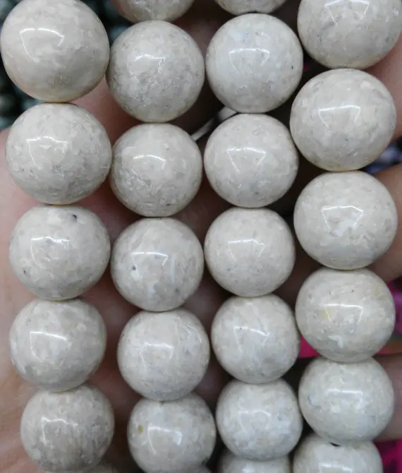 

High Quality 2strands 6-16mm Natural Fossil jasper stone Round Ball ivory cream white jewelry beads