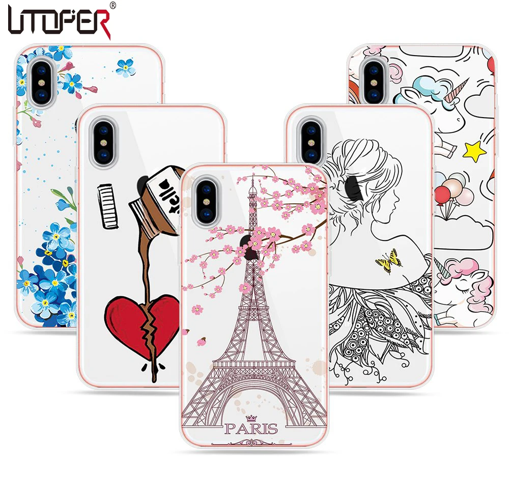Для iphone X Case Small Голубой цветок Мягкий Пластик Coque для 6 7 8 плюс воздушный шар