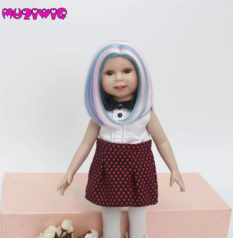 Heat resistant fiber short blue pink purple blended girl style doll wigs for 18'' Height American accessories | Игрушки и хобби
