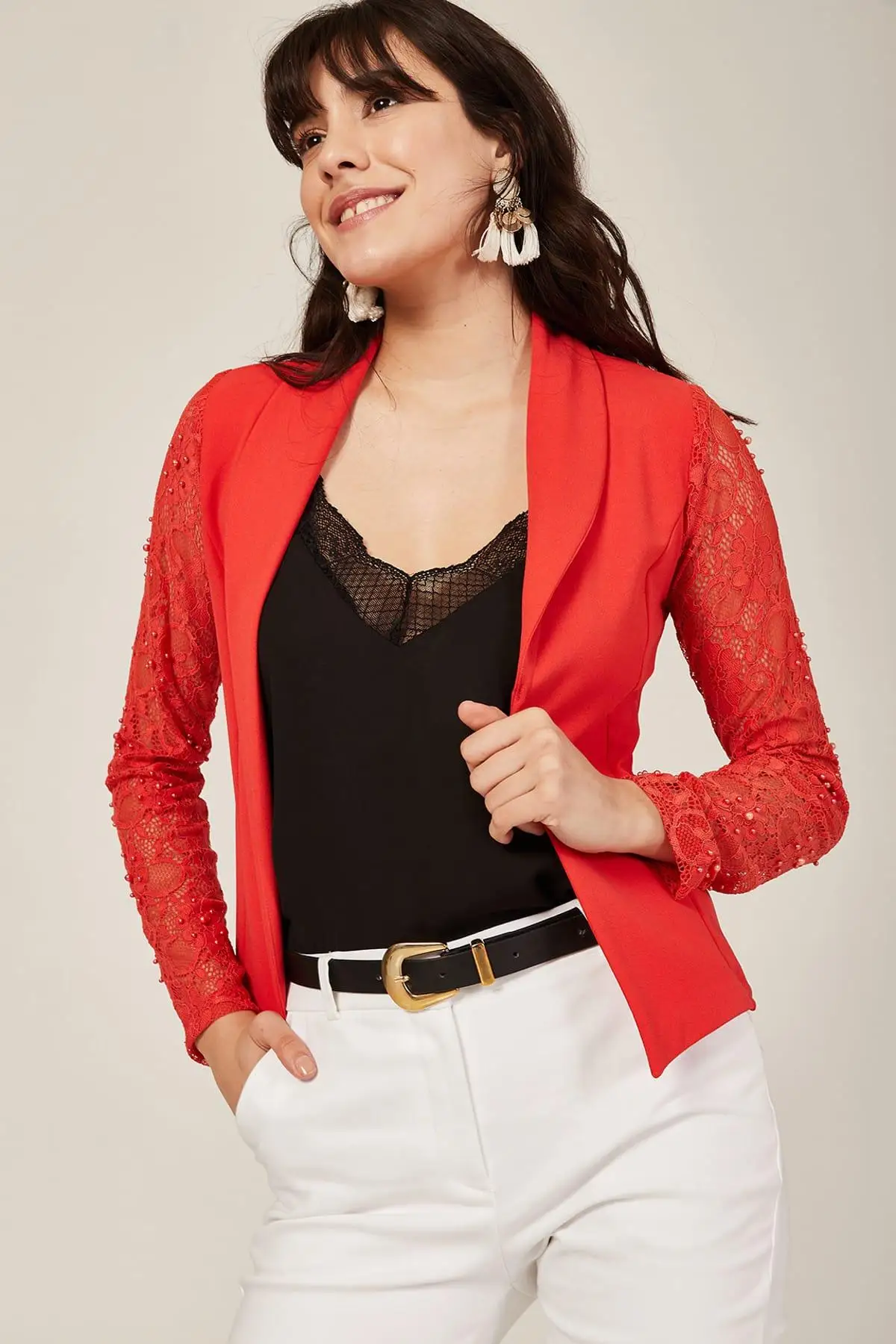 Lafaba Женская Коралловая куртка с рюшами 18Y016548 | Куртки