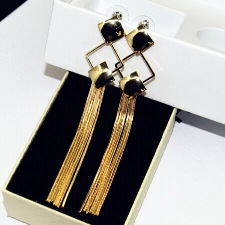 

New Arrival Metal Gold Silver Tassel Chain Fringe Long Dangle Earring For Women