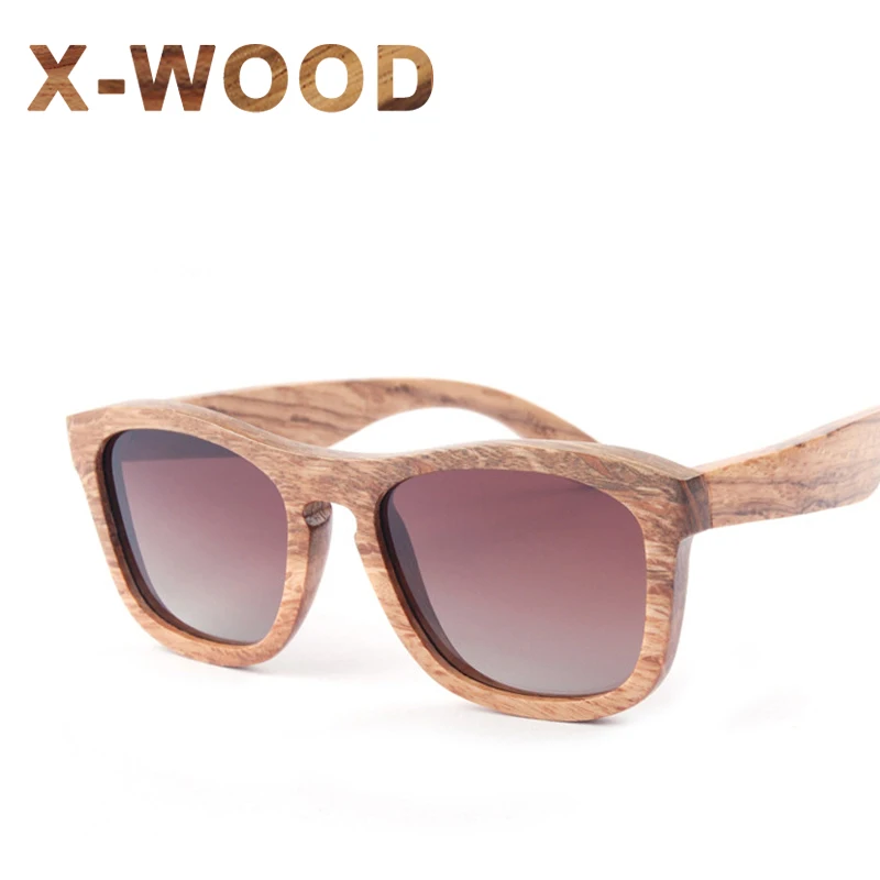 X-WOOD Big Fashion Zebra Wood Sunglasses Polarized Men Red Mirror Lens Driving Women Vintage Brand Designer Eyewear | Аксессуары для