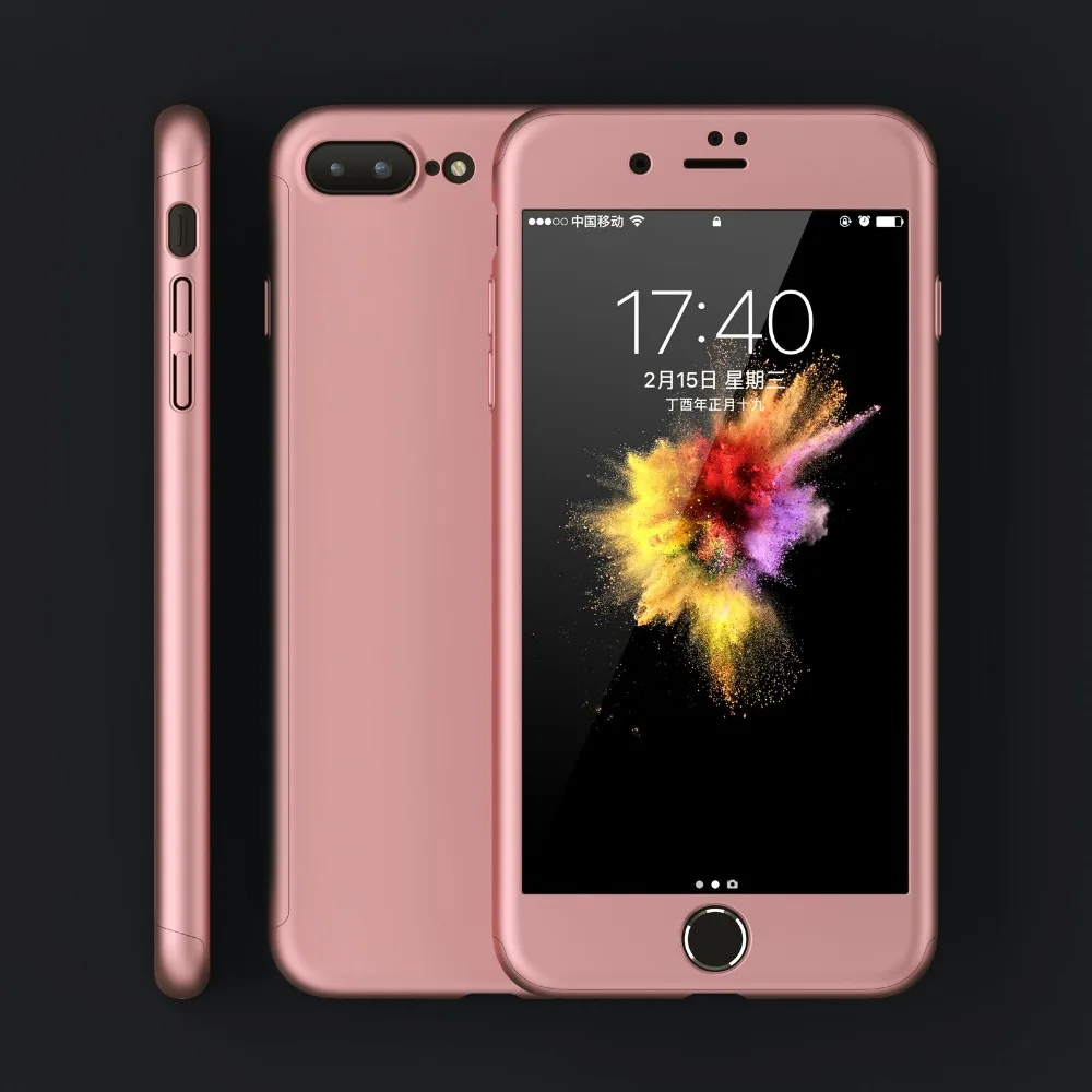 Роскошные Чехлы 360 градусов для iPhone 7 6 чехол 8 6S Plus с закаленным стеклом красный
