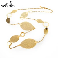 szelam high quality luxury gold filled leaves chain long necklace for women wedding statement jewelry sne150846