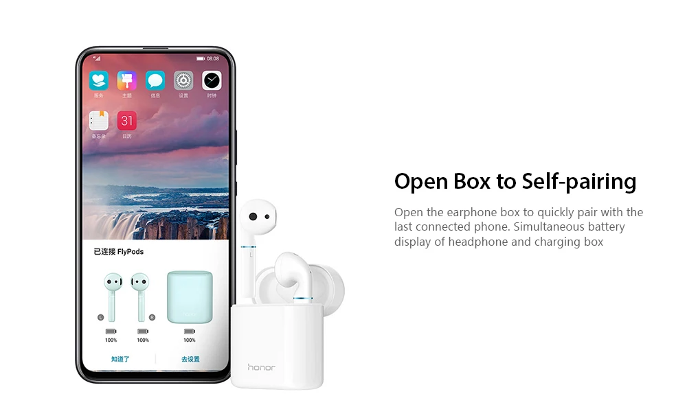 HUAWEI Honor FlyPods cm-h2s беспроводные бинауральные Bluetooth наушники с сенсорным управлением IP54 водонепроницаемые наушники с микрофоном зарядная док-станция