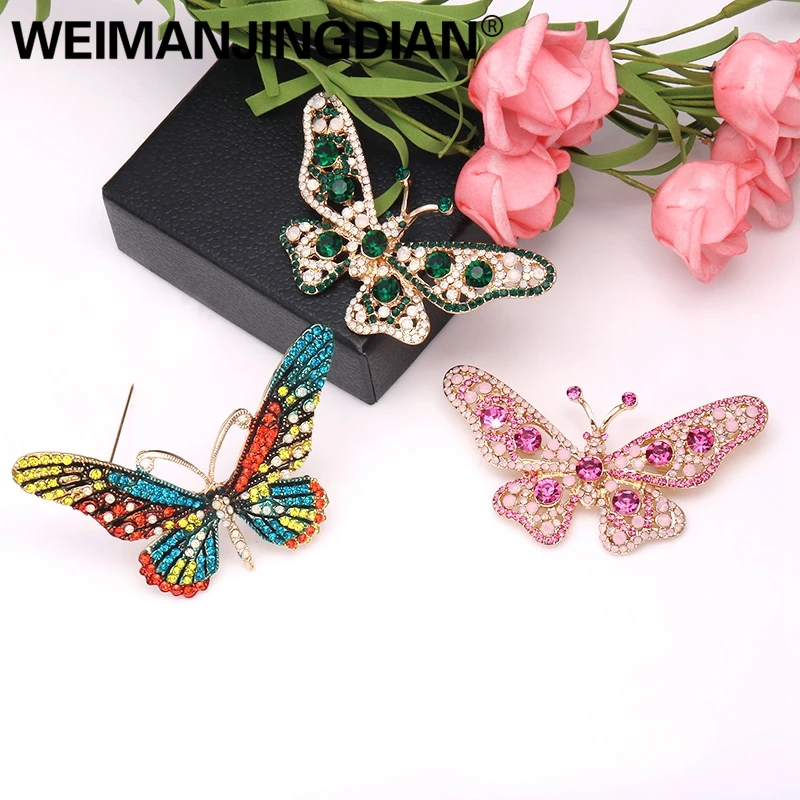 WEIMANJINGDIAN, Новое поступление, многоцветные, инкрустированные, Кристальные стразы, Бабочка, ювелирная брошь, булавки для женщин, в ассортименте