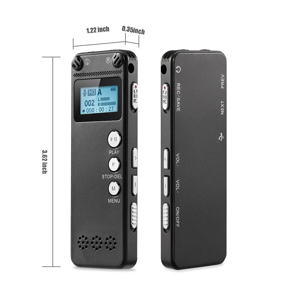 Dual Microphone 8GB Digital Voice Recorder Dictaphone Activated PCM 560 Hours Audio with OLED Display | Электроника