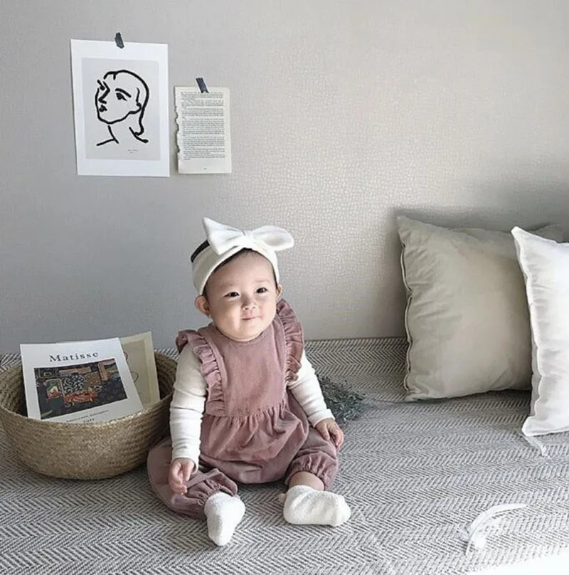 

Baby Boys Girls Rompers Corduroy Toddler Girls Ruffles Overalls Korean Style Kids Autumn Spring Overalls Sweet Child Clothing