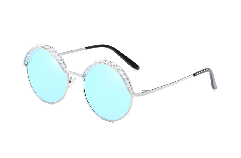 Silver w blue LEIDISEN, брендовые, дизайнерские, круглые солнцезащитные очки, для женщин, розового, золотого цвета, модные, с жемчугом, солнцезащитные очки для женщин,, Металлические оттенки, Oculos - Цвет линз: Silver w blue