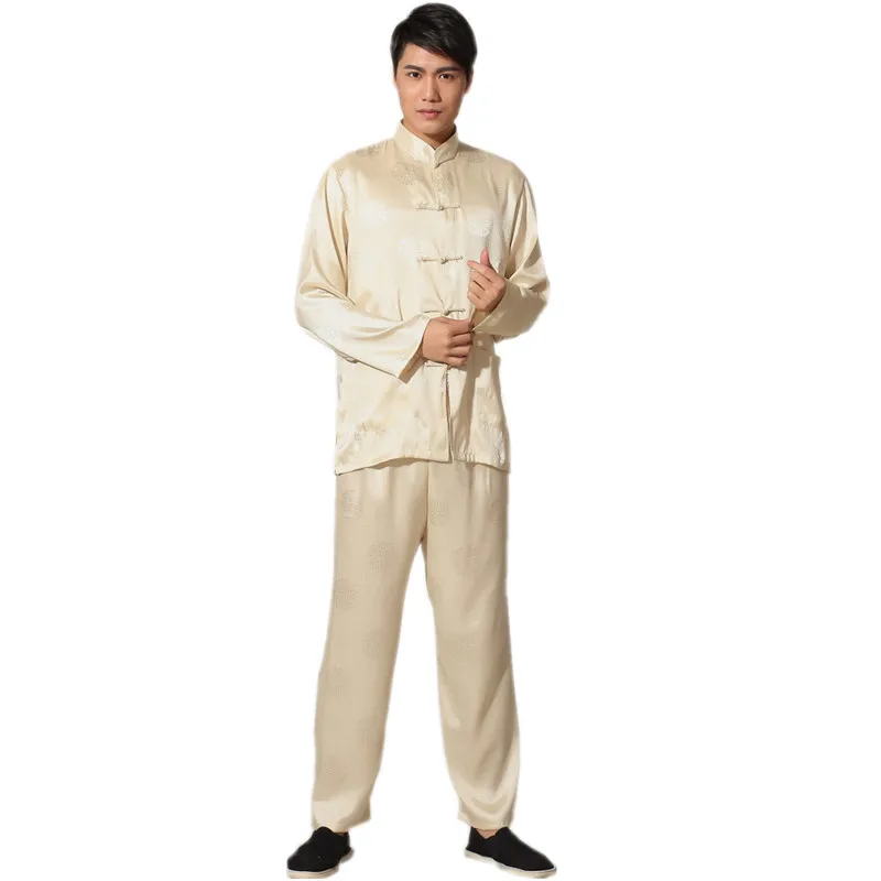 Новый китайский традиционный Мужской Атласный Костюм кунг фу из искусственного