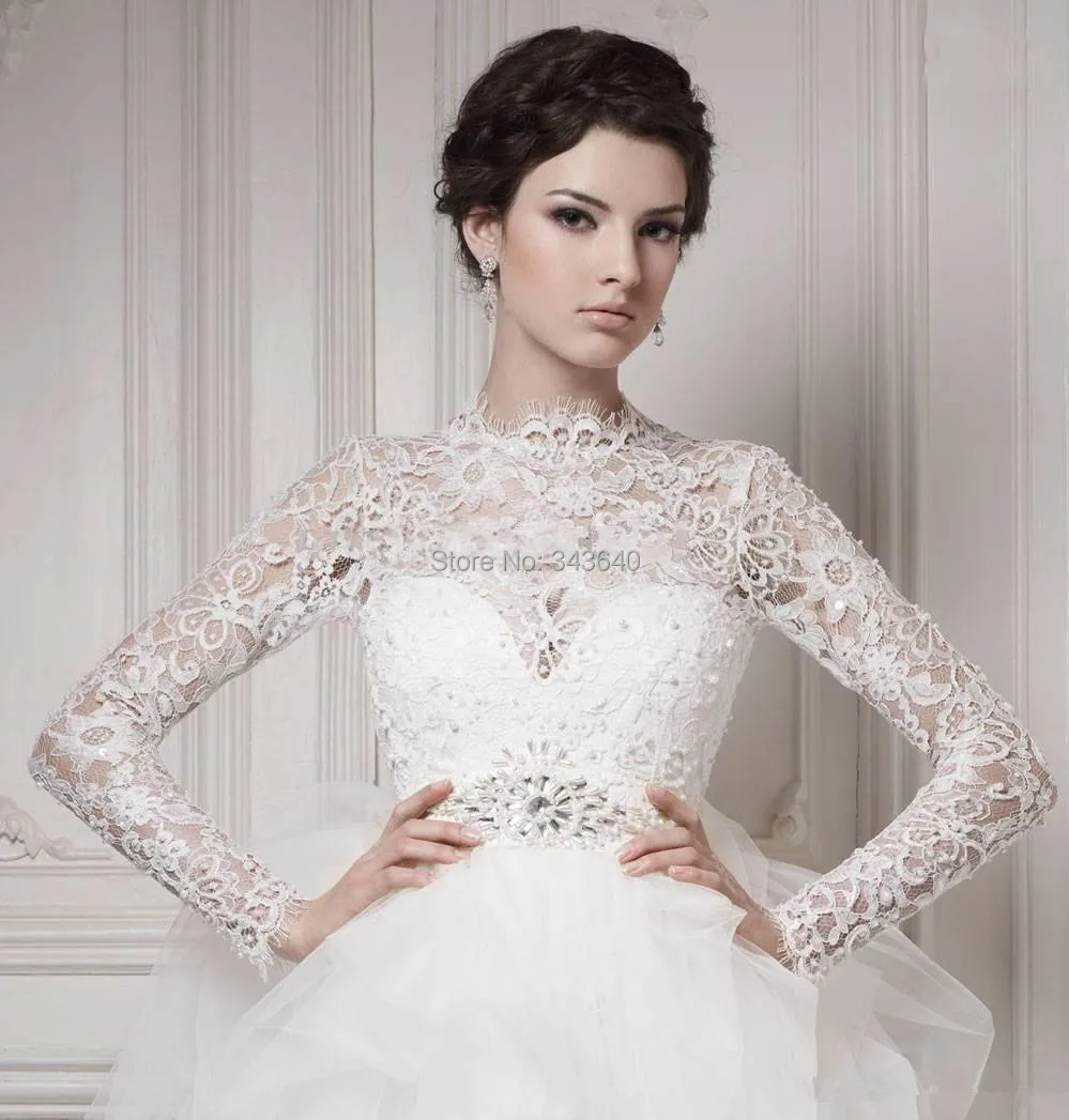 New Long Sleeve High Neck Crystals Lace Tulle Ball Gown Wedding Dress Bridal Custom Made Size 2 4 6 8 10 12 14 16 18+ W592 | Свадьбы и