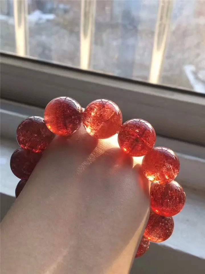 Из натуральной Lepidocrocite кварц красный супер 7 круглые бусины Редкие женские стрейч браслет 17 мм 6A