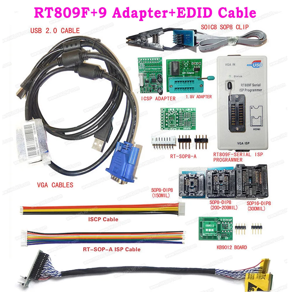 

Оригинальный RT809F программатор + 9 элементов + 1,8 в/SOP8 SOP16 переходная розетка + Sop8 IC Clip VGA LCD ISP универсальный программатор