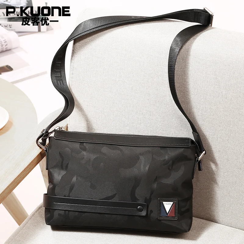 P. KUONE Марка Нейлон Мужчины Плеча Crossbody Сумка Мода Дизайн мужская Черный Мужской
