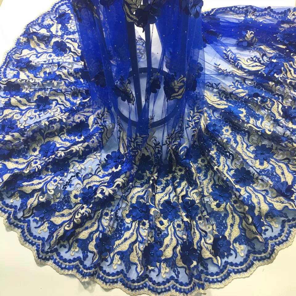 

2019 High-end fashion French Lace Fabric High Quality African Tulle Embroidered flower beaded net Lace Fabric For Wedding HX05D