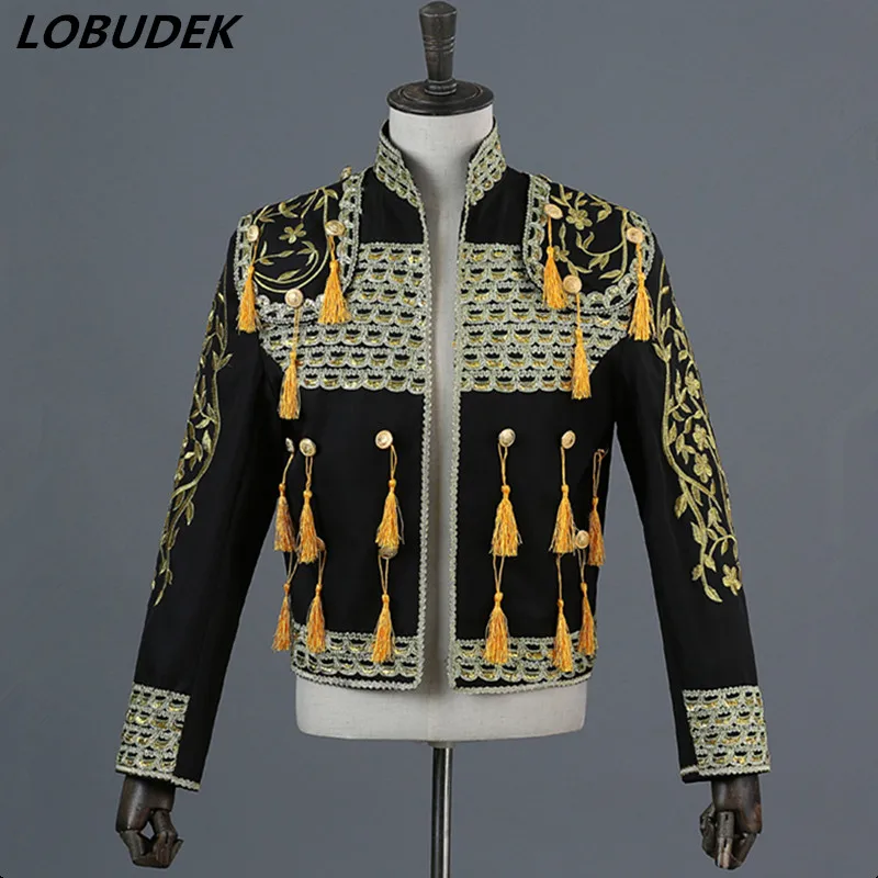 

(Jacket+Vest+Pants) Male Suits Court Dress Singer Stage Costume Occident Men Wedding Groom Drum Performance Outfit Host Show