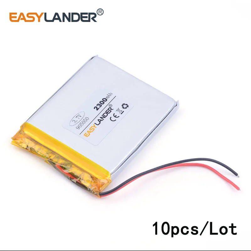 

10pcs /Lot 3.7V-2300mah 905050 lithium Li ion polymer rechargeable battery GPS DVR toys mp3 MP4 MP5 Speaker E-book tablet pc