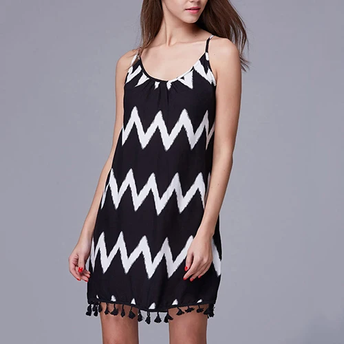 Women's Sexy Tassels Aztec Stripe Backless Strap Dress Beachwear Bikini Cover Up | Женская одежда