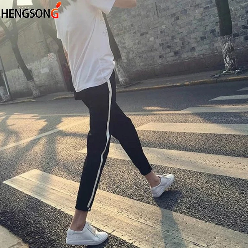 

New Autumn Female Pencil Pant Women Harem Pants Casual Long Trousers For Women Black Side Striped Thin Ankle-Length Pants