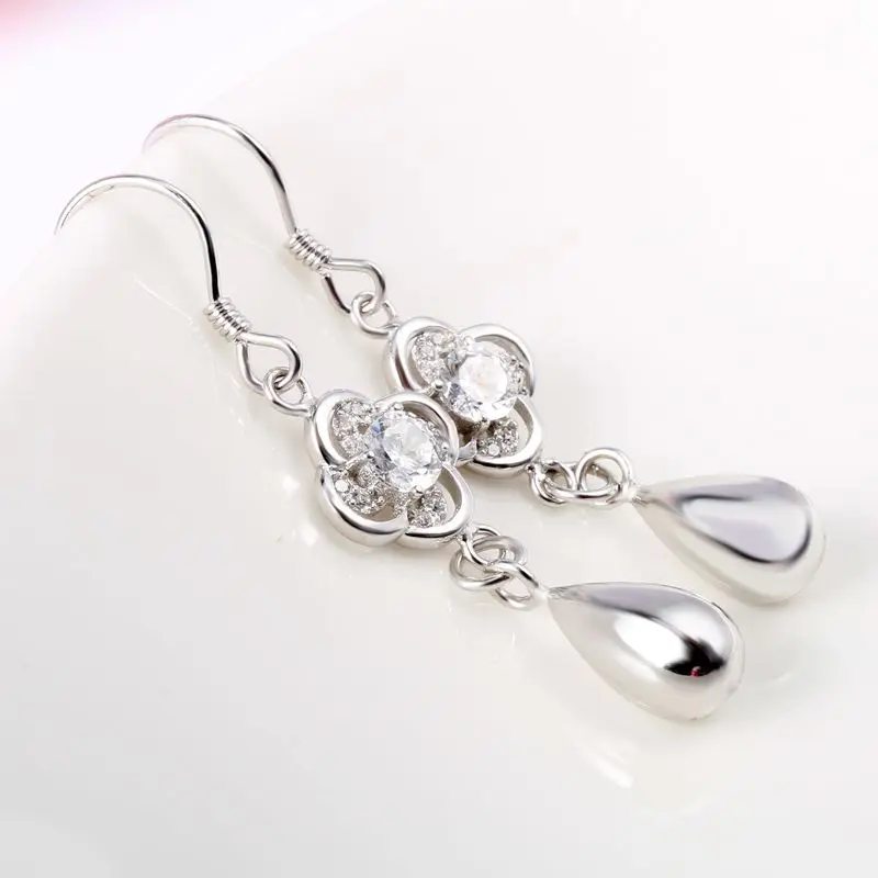 Женские серьги подвески из серебра 925 пробы с белым кристаллом циркония|dangling earrings