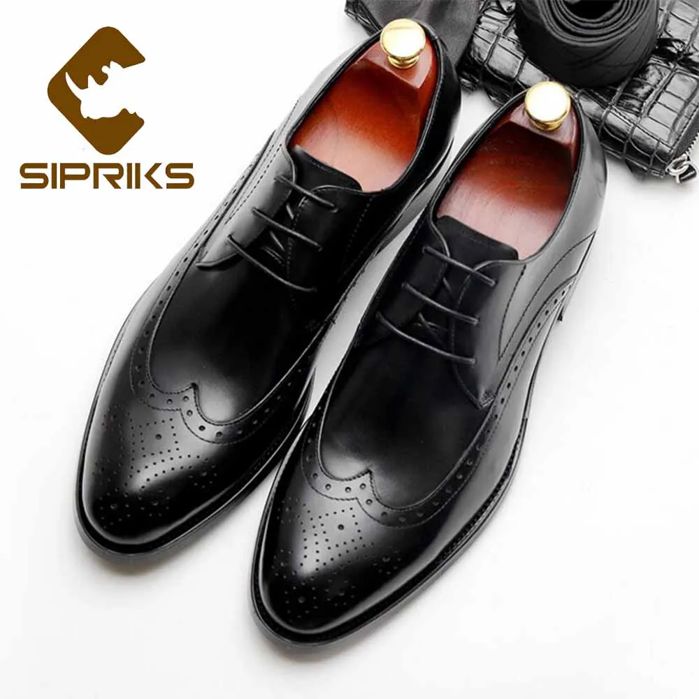 Мужские бордовые классические туфли Sipriks с крыльями элегантные черные