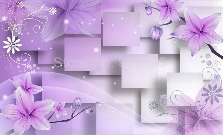 Custom Wall Murals Self-adhesive Wallpaper Home Decor Purple Flower 3D Modern Living Room TV Background Wall Decoration Mural