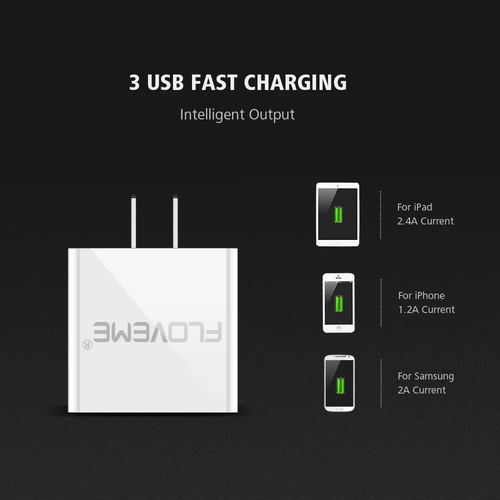 FLOVEME USB зарядное устройство для Samsung S9 Plus 15 Вт 3 порта + светодиодный дисплей
