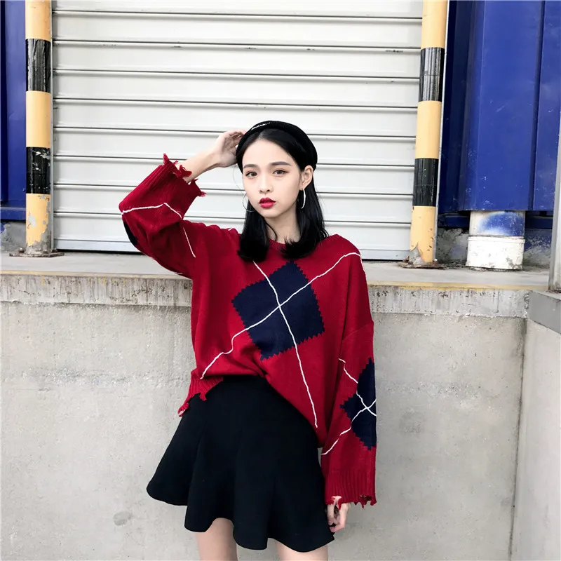 Свитеры для женщин Мода 2018 Осень Зима Топы корректирующие truien dames argyle с длинным