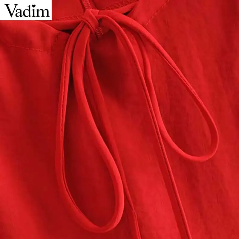 Vadim милый Женский однотонные красные квадратный воротник мини-платье Пышное