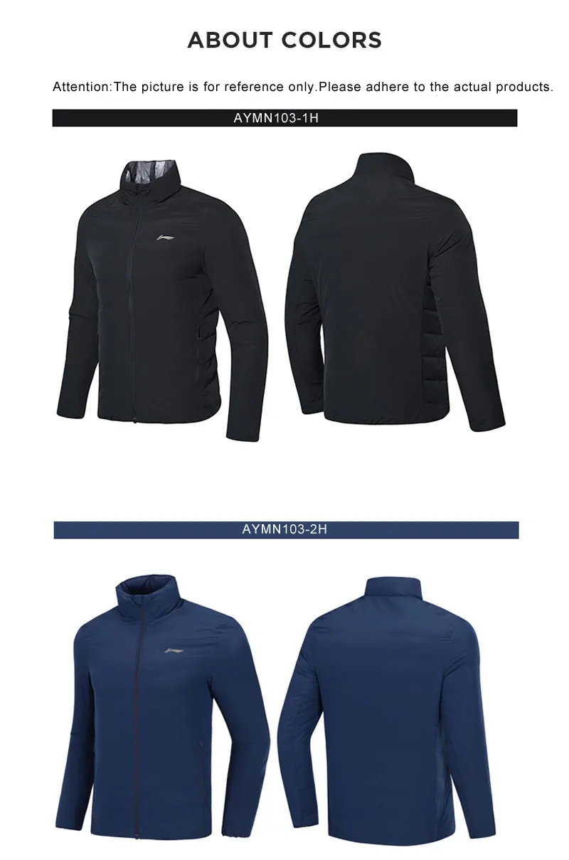 Li-Ning, мужская тренировочная серия, короткий пуховик, двусторонний, 90% белый утиный пух, приталенная подкладка, зимние спортивные куртки AYMN103 MWY317