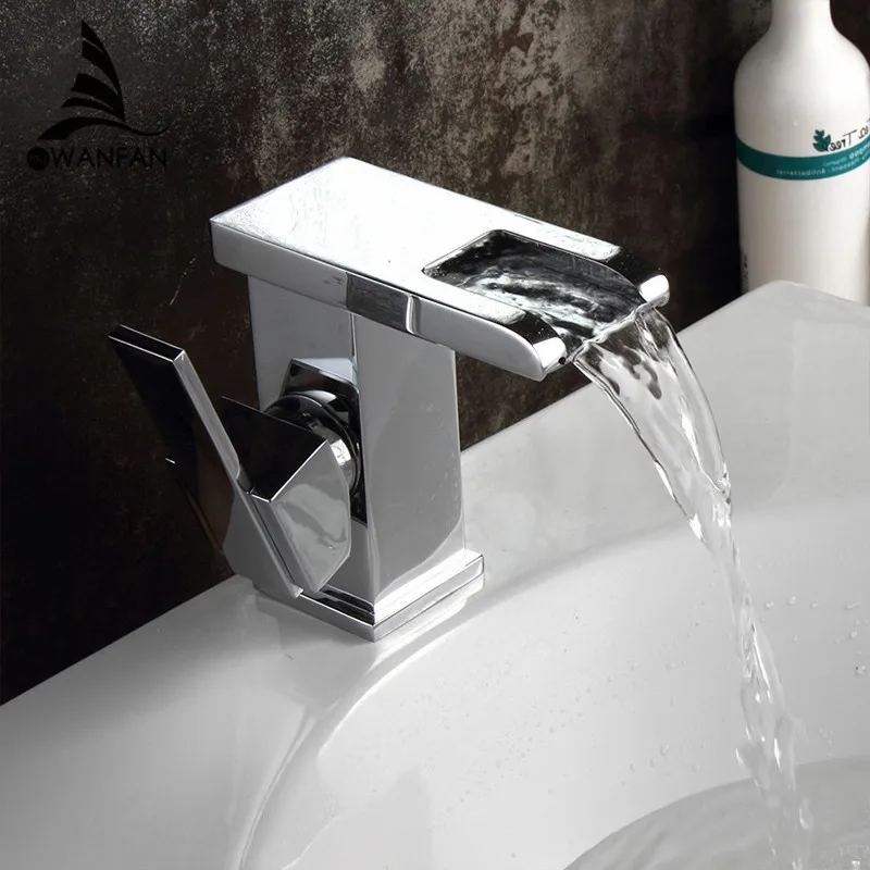 Современные Водопад светодиодный кран для раковины Ванная комната квадратный