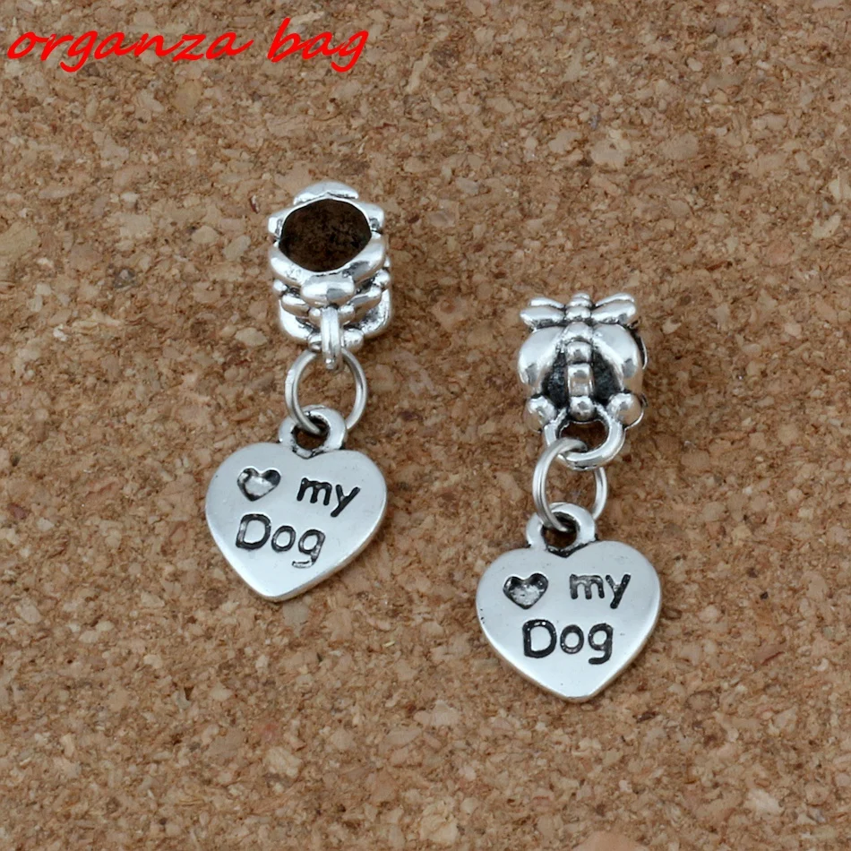 

150pcs Zinc alloy Heart "My Dog" with Dog Puppy Paw Print Dangles Bead Fit European Charm Bracelet Jewelry DIY Metal