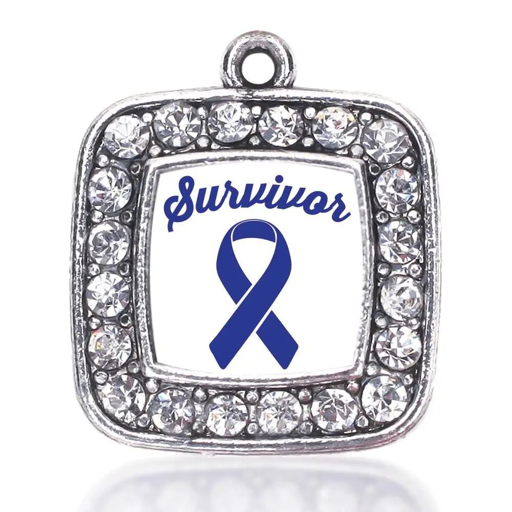 

RIBBON SURVIVOR SQUARE CHARM ANTIQUE SILVER PLATED CRYSTAL JEWELRY