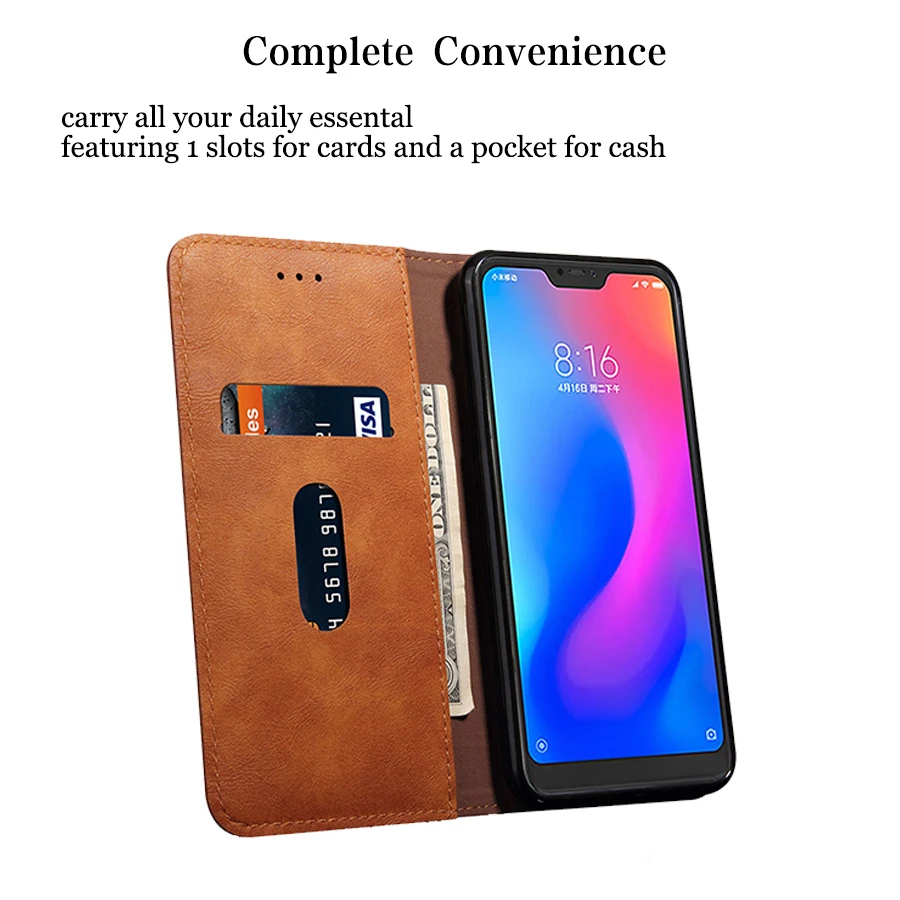 Магнитный флип-чехол для Xiaomi Redmi Note 6 Pro Роскошный Ретро кожаный бумажник