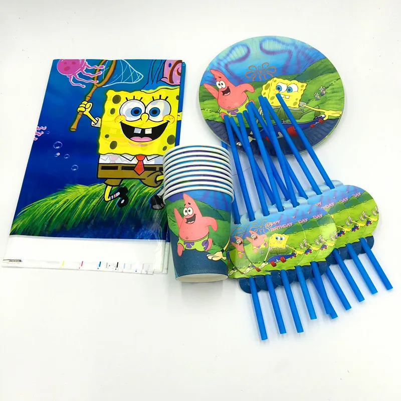 31 шт./лот Губка Боб тарелки чашки дети день рождения партии поставки бумажные