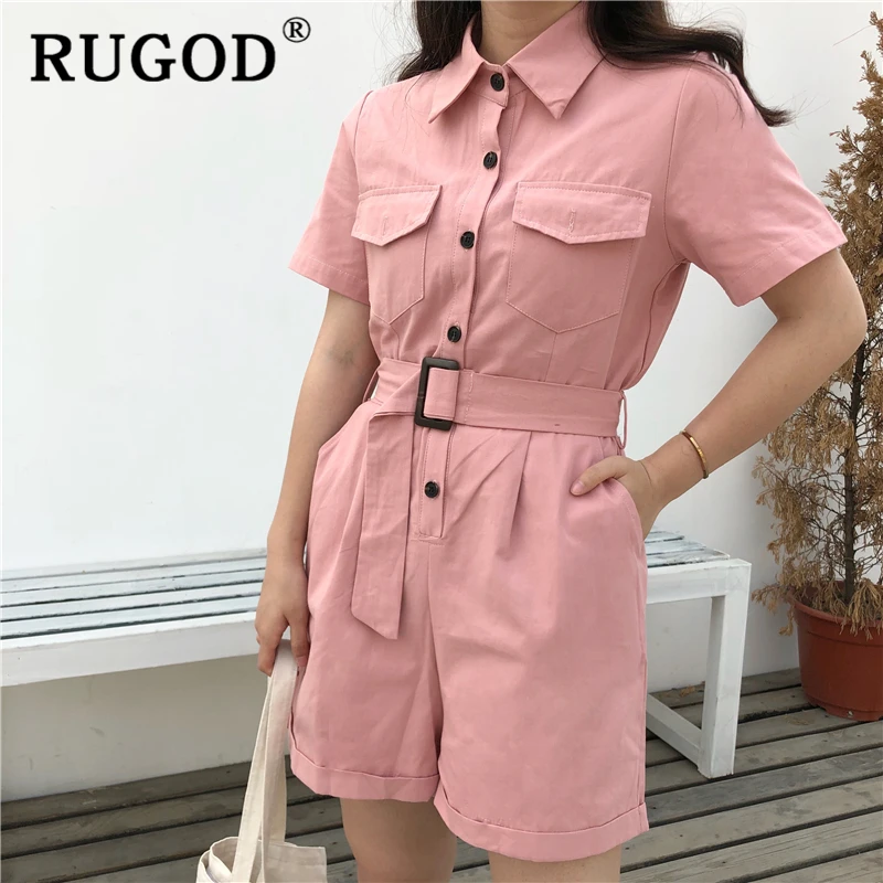 RUGOD в Корейском стиле однотонные хлопковые Женский Игровой костюм 2019 Лето Кнопка