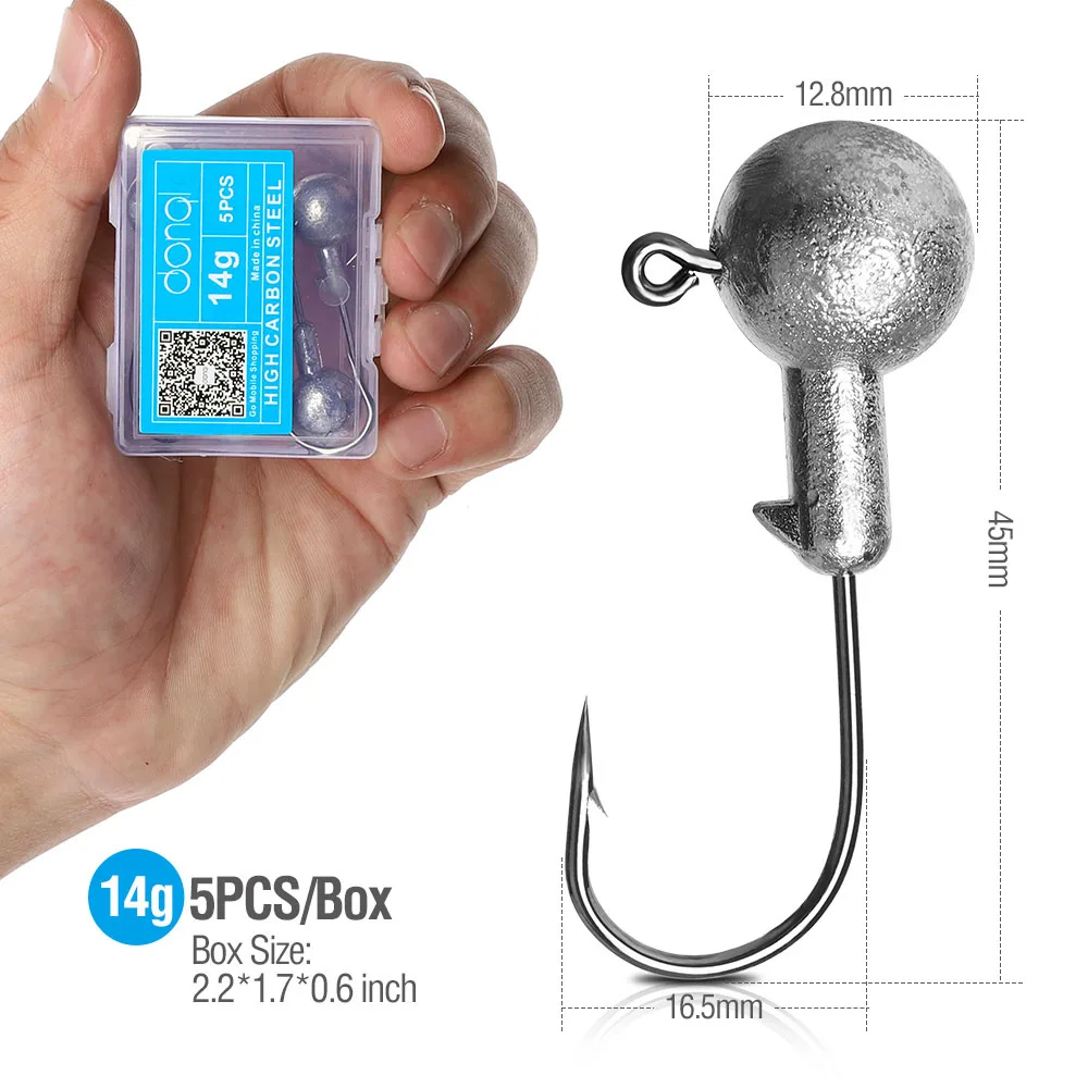 5pcs 14g DONQL 5 шт./компл. Lead Jig Head рыболовный крючок углерода Сталь рыболовный крючок для Мягкая приманка в виде червей 1g-20 г колючий карп рыболовные крючки с коробкой - Цвет: 5pcs 14g