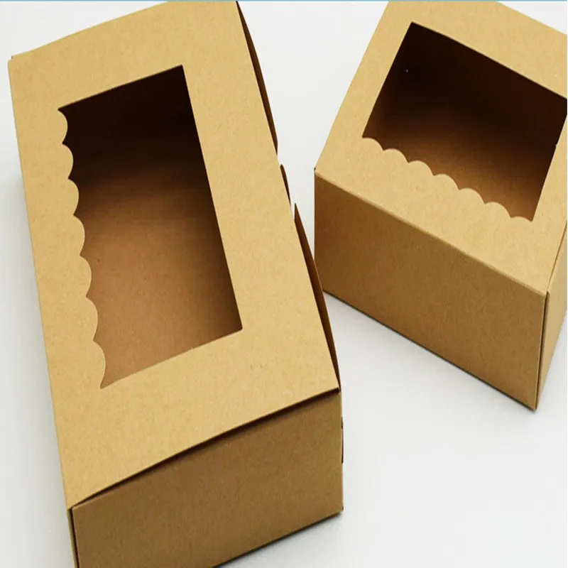 10 шт./лот, новинка,, 13,5x13,5x5 см, крафт-коробка для печенья с прозрачным окном, коробки для конфет для торта, вечерние коробки для подарков