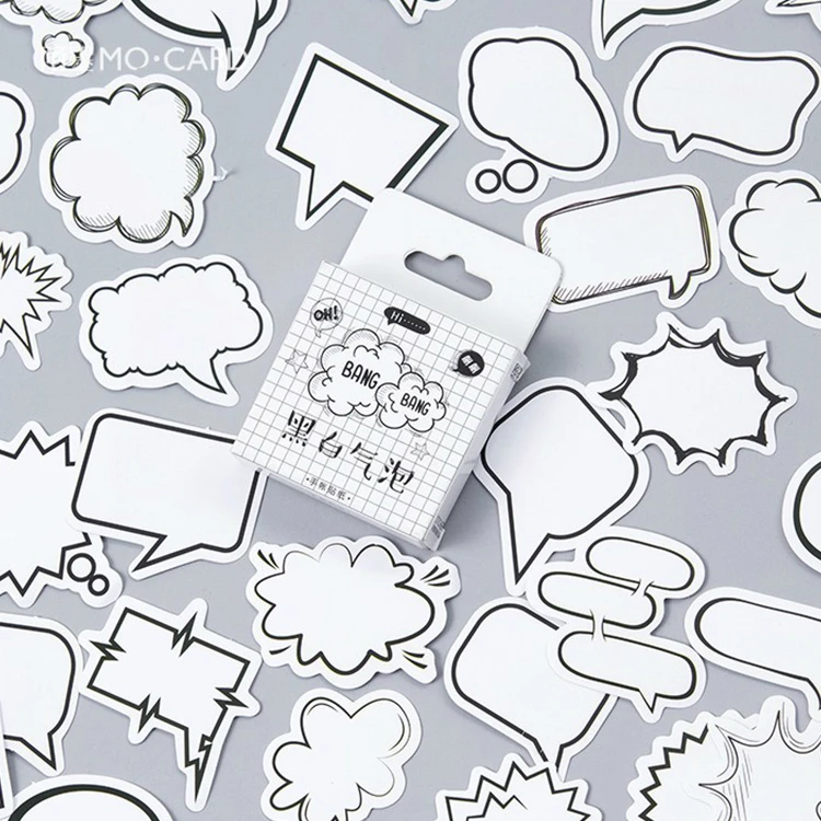 

45Pcs/box Simple Write-on Sticker Scrapbooking Cartoon Black/white Bubble DIY Decorative Adhesive Labels Stickers Sticky Notes